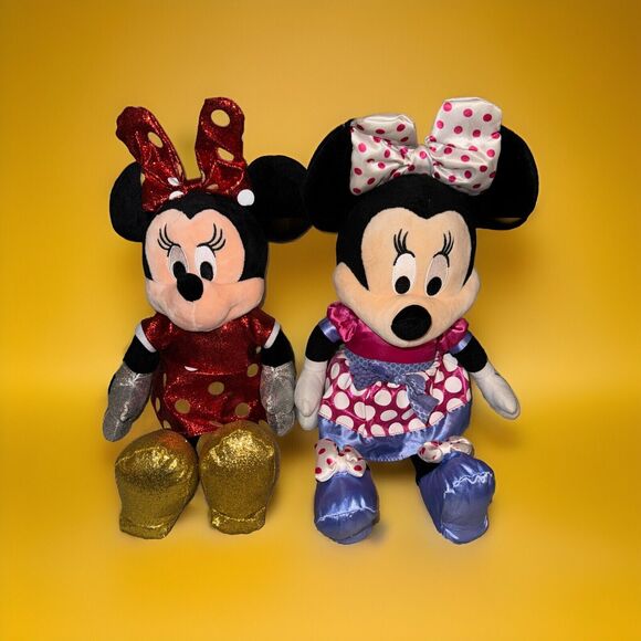 Disney Other - Lot Of 2 Disney And TY Minnie Mouse Plush Stuffed Colorful Collectibles 16” EUC